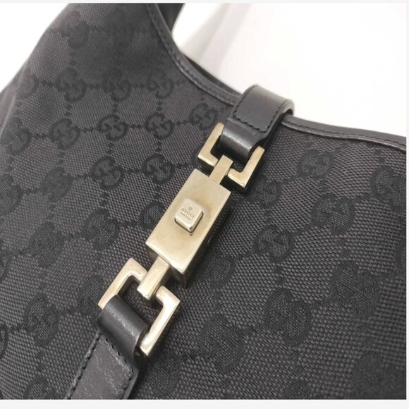 GUCCI JACKIE GG BLACK LEATHER CANVAS SHOULDER BAG - VERY GOOD CONDITION - Picture 6 of 10